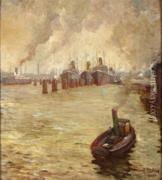 Hamburg Hafen Oil Painting - Albert Reich