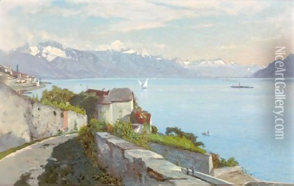 View At The Castle Of Glerolles, 1885 Oil Painting - Francois Bocion