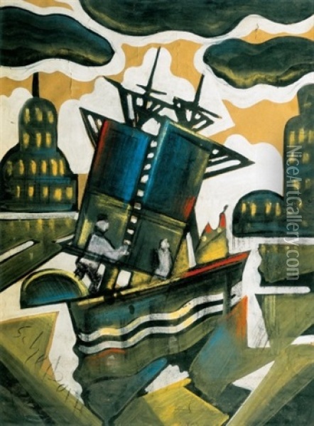 Vitorlas (sailing Boat) Oil Painting - Hugo Scheiber