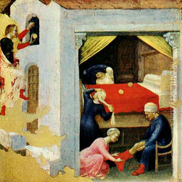 Quaratesi Altarpiece- St. Nicholas and three poor maidens 1425 Oil Painting - Gentile Da Fabriano