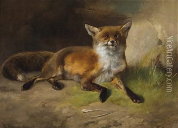 Fuchs Und Wespe Oil Painting - Ludwig Sellmayr