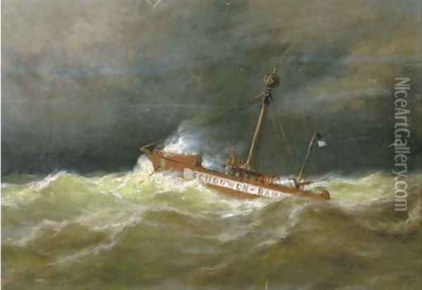 The Schouwen Bank light vessel at sea Oil Painting - George Laurens Kiers