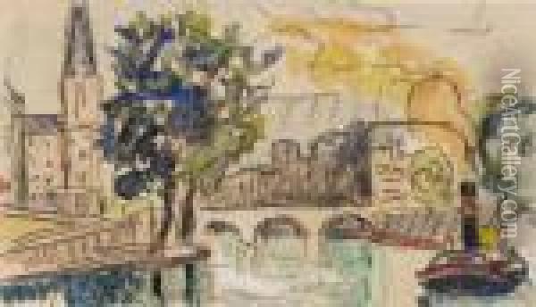 Die Seine Inparis, Mit Kirche, Brucke Und Schleppdampfer Oil Painting - Paul Signac