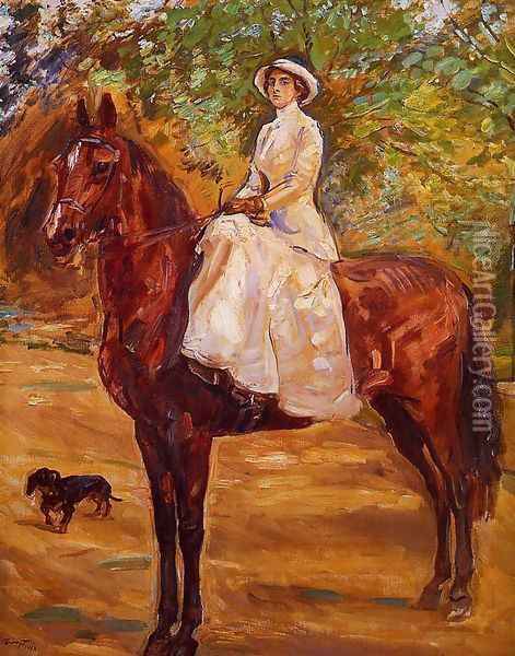 Dame im weissen Reitkleid zu Pferde Oil Painting - Max Slevogt