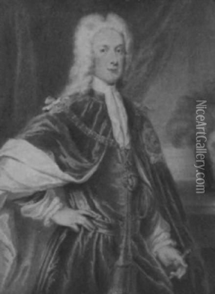 John, 2nd Duke Of Argyll And Duke Of Greenwich, In Grey And White Robes Oil Painting - William Derby