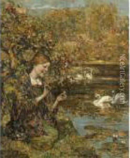 The Swans Oil Painting - Edward Atkinson Hornel