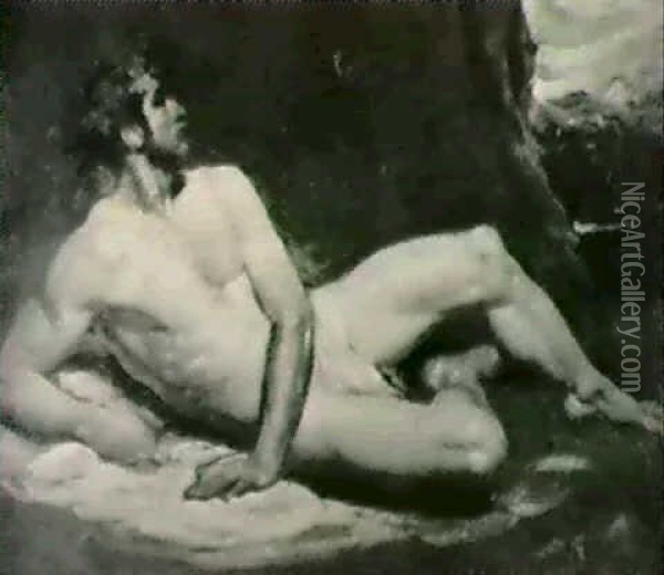 Reclining Male Nude With Laurel Wreath Oil Painting - William Etty