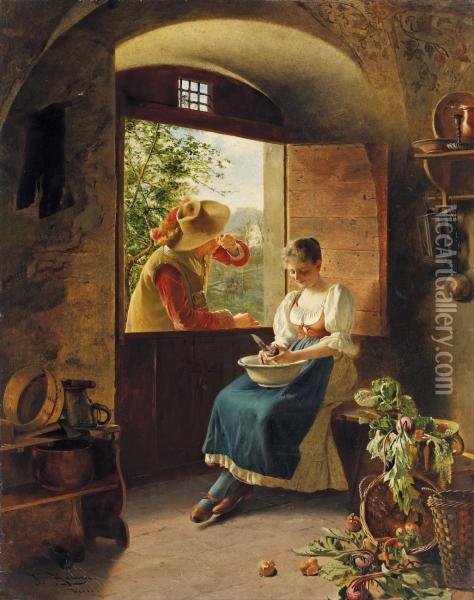 Das Stelldichein Amkuchenfenster Oil Painting - Johann Hamza