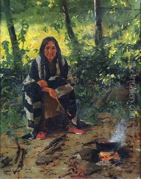 Tending the Fire Oil Painting - William Gilbert Gaul