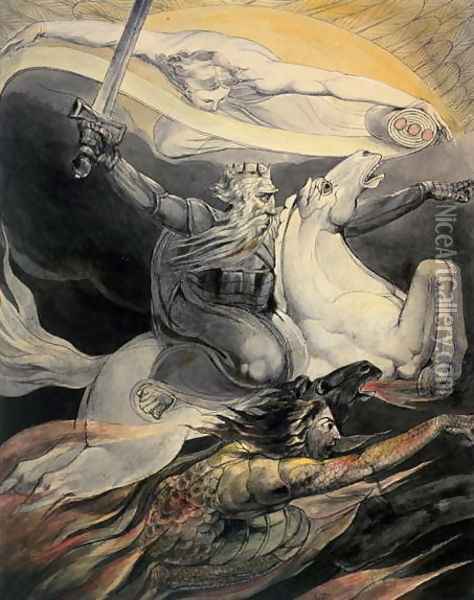 Death on a Pale Horse, c.1800 Oil Painting - William Blake
