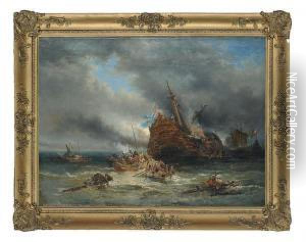 Rescuing The Survivors Oil Painting - George Clarkson Stanfield