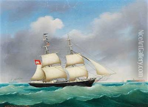 Skibsportraet Af Sejlskibet "schiller" Med Altonas Flag Ud For Helgoland Oil Painting - Lorenz Petersen