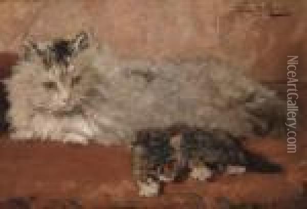 A Watchful Mother Oil Painting - Henriette Ronner-Knip
