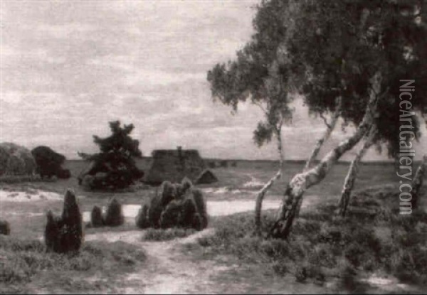 Bluhende Heidelandschaft Mit Birken Oil Painting - Paul Mueller-Kaempff