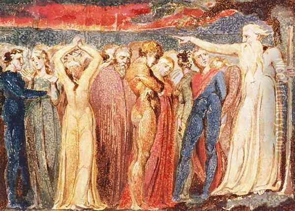 Joseph of Arimathea preaching to the inhabitants of Britain Oil Painting - William Blake