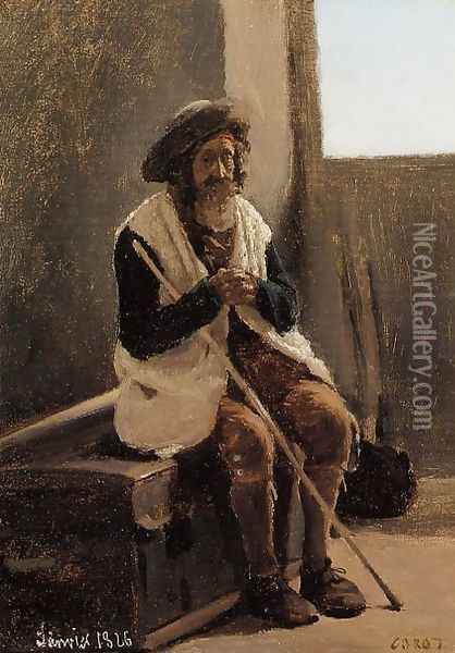 Old Man Seated on Corot's Trunk Oil Painting - Jean-Baptiste-Camille Corot