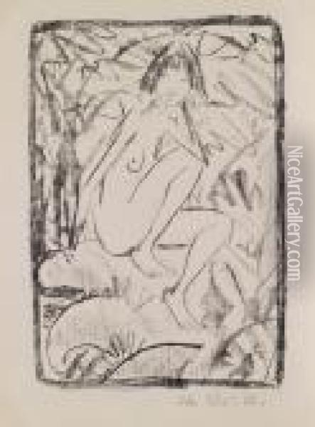 Sitzende, Von Blattwerk Umgeben (helle Fassung) Oil Painting - Otto Mueller