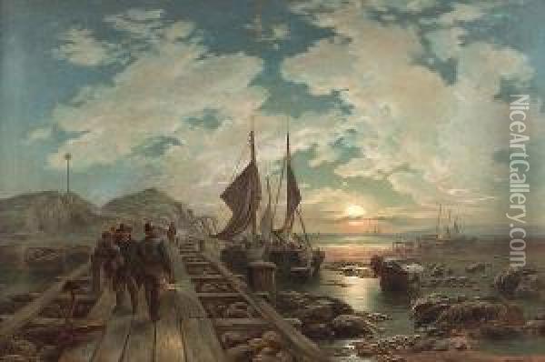 Waiting For The Tide (possibly Burntisland) Oil Painting - John MacPherson
