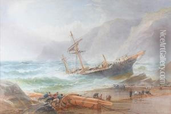 Shipwreck Scene With Men Salvaging And Rescuing The Sailors Oil Painting - Thomas Hart