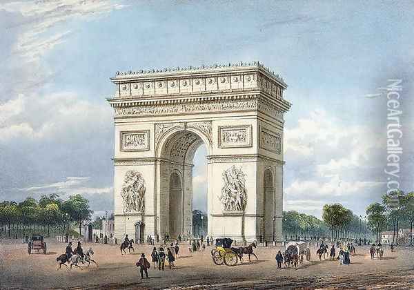 The Arc de Triomphe and the Place de l'Etoile, illustration for 'Promenades dans Paris et ses environs', c.1840 Oil Painting - Philippe Benoist