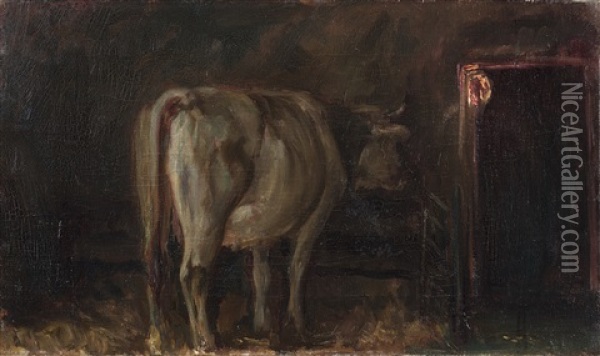 Vacca Nella Stalla Oil Painting - Giovanni Segantini