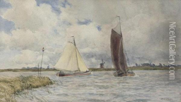 Norfolk Broads Oil Painting - Augustus Watford Weedon