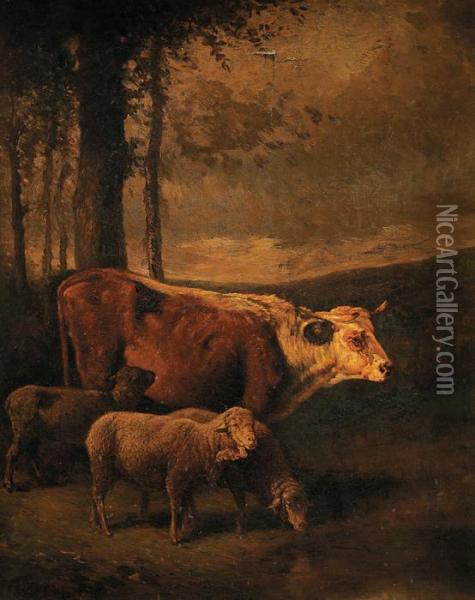 Vache Et Moutons Oil Painting - Constant Troyon