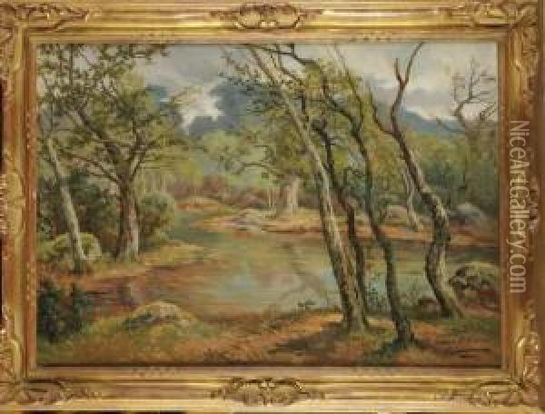 La Mare Belle Croix Dans La Foret De Fontainebleau Oil Painting - Charles Ferdinand Ceramano