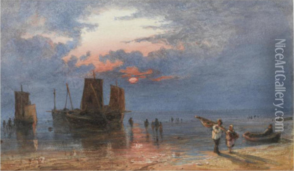 Sunset On Brighton Sands Oil Painting - Samuel Thomas George Evans