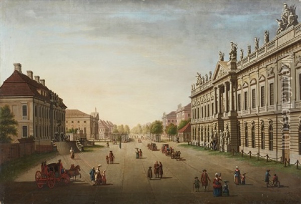 A View Between The Palace And Unten Den Linden With The Zeughaus, Crown Prince's Palace And Opera Oil Painting - Johann (Jean Georg) Rosenberg