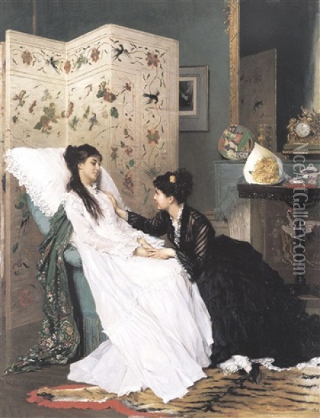 La Visite Oil Painting - Gustave Leonhard de Jonghe