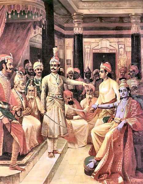 Sri Krishna as Envoy Oil Painting - Raja Ravi Varma