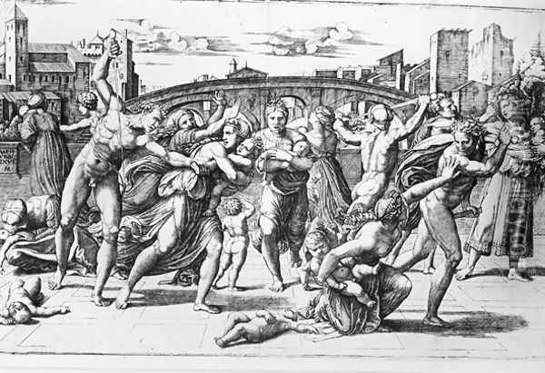 The Massacre of the Innocents, engraved by Marcantonio Raimondi Oil Painting - Raphael (Raffaello Sanzio of Urbino)
