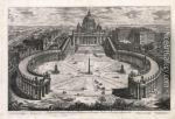 Veduta Dell'insigne Basilica Vaticana Coll'ampio Portico Oil Painting - Giovanni Battista Piranesi