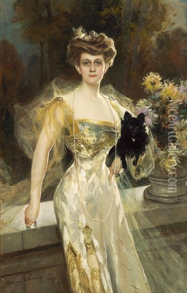 A Portrait Of Mrs. Meunier Oil Painting - Francois Flameng