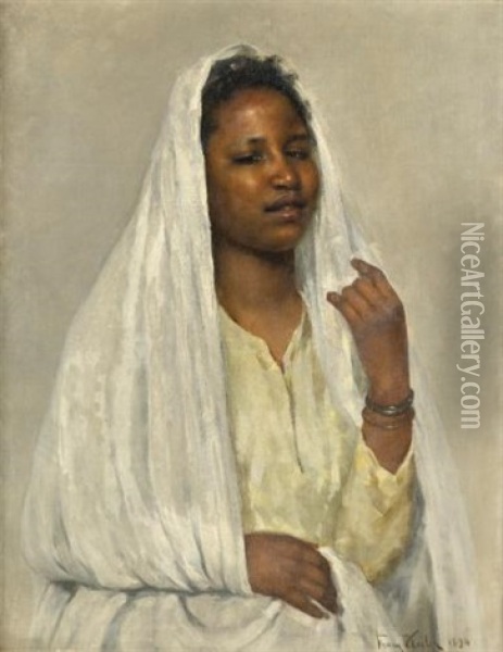 African Beauty In White Oil Painting - Franz Xavier Kosler