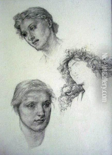 Three Studies Of Heads Oil Painting - Thomas Matthew Rooke