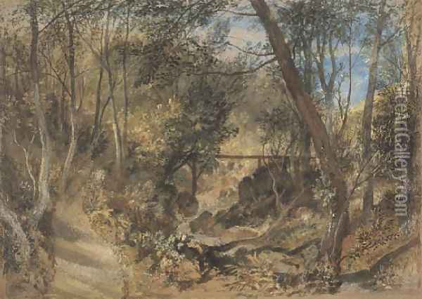 The Woodwalk, Farnley Hall, c.1818 Oil Painting - Joseph Mallord William Turner