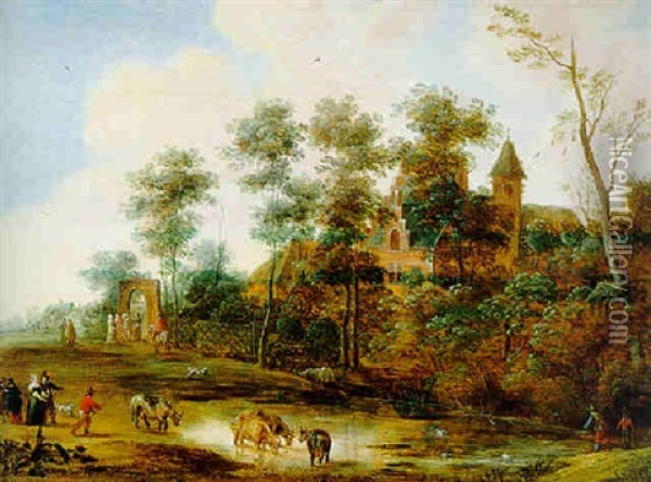 Flamische Landschaft Mit Einem Schlos Oil Painting - Pieter Meulener