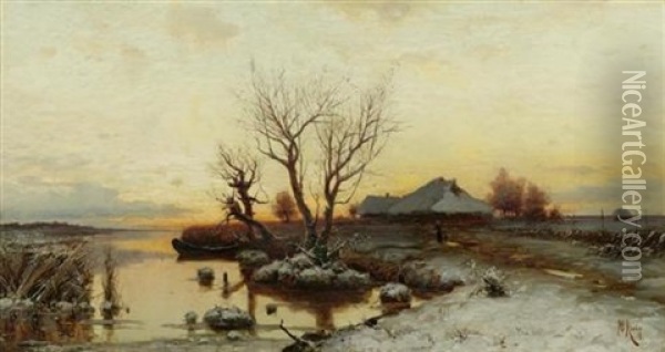 Winterlandschaft Im Abendrot Oil Painting - Yuliy Yulevich (Julius) Klever