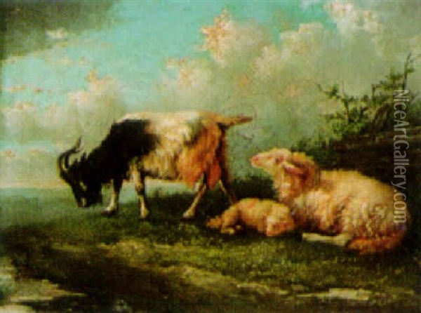 A Goat And A Sheep Watering Oil Painting - Jacob Van Dieghem