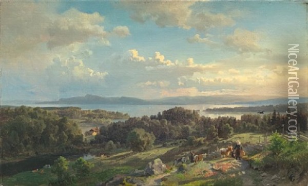Utsikt Over Mjosa Oil Painting - Hans Frederick Gude