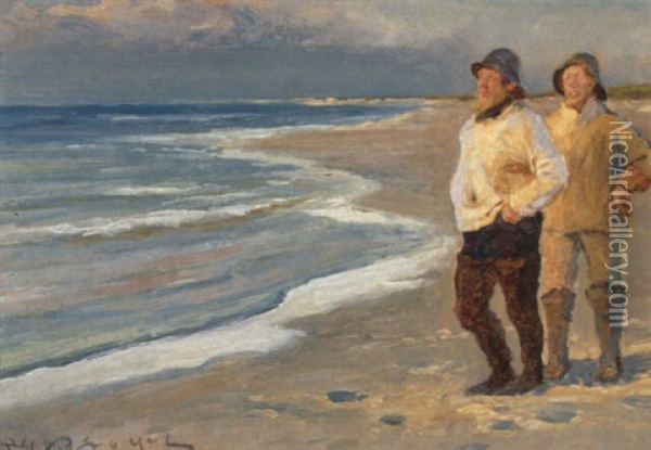Fiskere I Aftensol Pa Skagen Strand Oil Painting - Peder Severin Kroyer