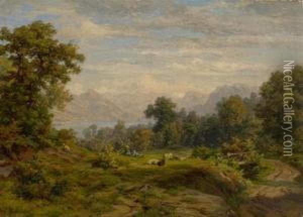 Wooded Landscape With Sheep Oil Painting - Robert Zund