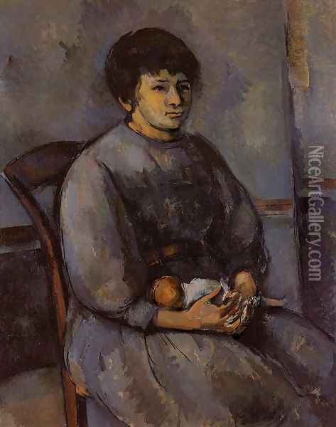 Young Girl With A Doll Oil Painting - Paul Cezanne