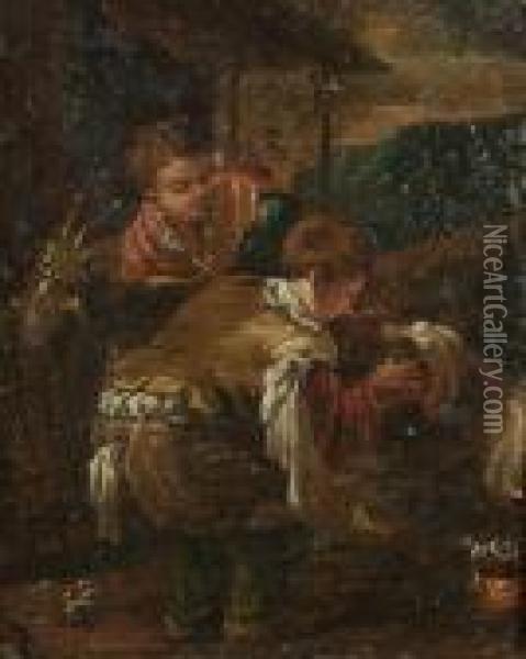 Two Boys With A Dog Oil Painting - Jacopo Bassano (Jacopo da Ponte)