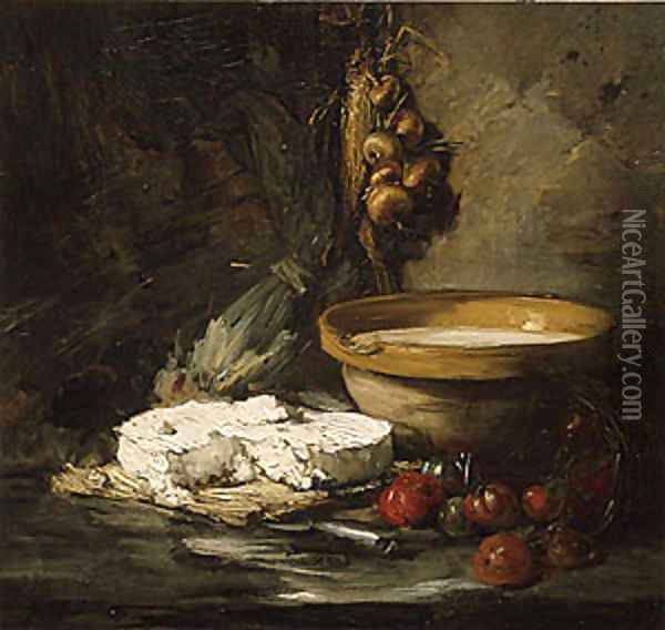 Still Life with Cheese probably late 1870s Oil Painting - Antoine Vollon