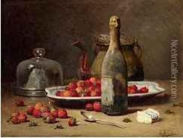 Stillleben Mit Erdbeeren Und Champagner Oil Painting - Leon Charles Huber