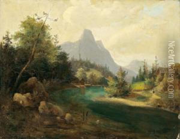 River Landscape Oil Painting - Wilhelm Steinfeld