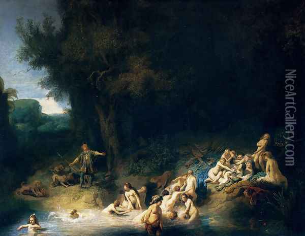 Diana and her Nymphs Bathing, with Actaeon and Callisto Oil Painting - Rembrandt Van Rijn